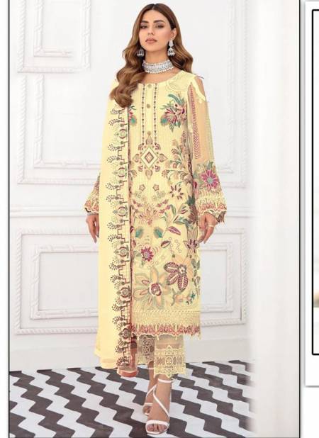 Yellow Colour Ramsha Hit Colours Dinsaa Fancy Wear Designer Heavy Georgette Suit Collection 1001 B
